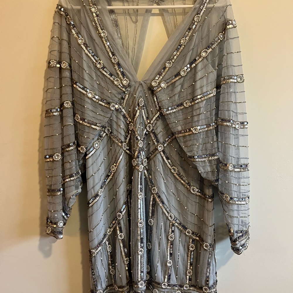Elegant Grey Beaded Dress